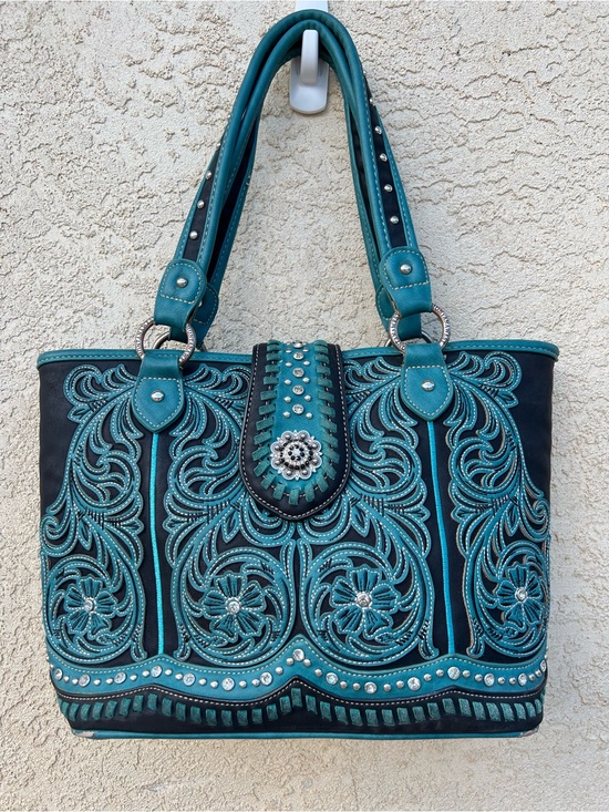 Montana West Handbags - Montana West Turquoise & Black Western Embroidered Shoulder Bag Conceal Carry